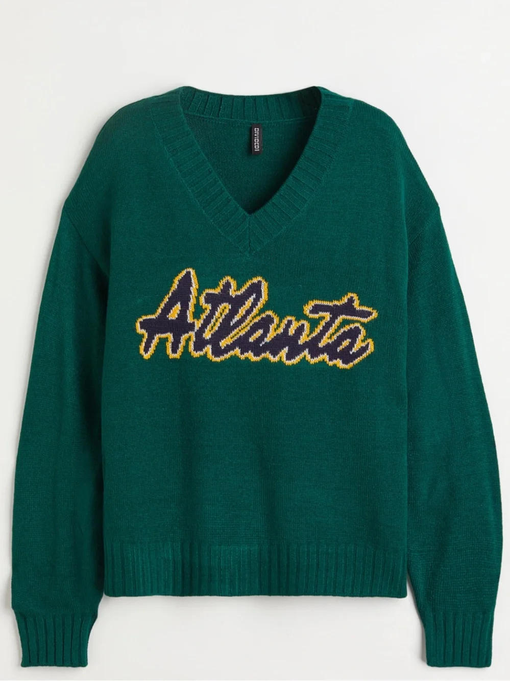 H&M V-Neck Sweater with Yellow Script Atlanta side M